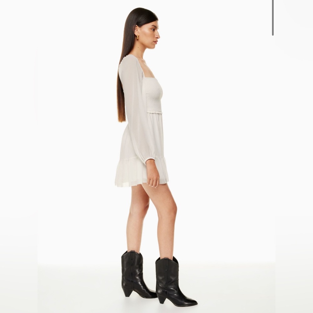 Aritzia Wilfred Tempest Smocked Chiffon Mini Dress MEDIUM milkmaid Cottagecore - Picture 3 of 12